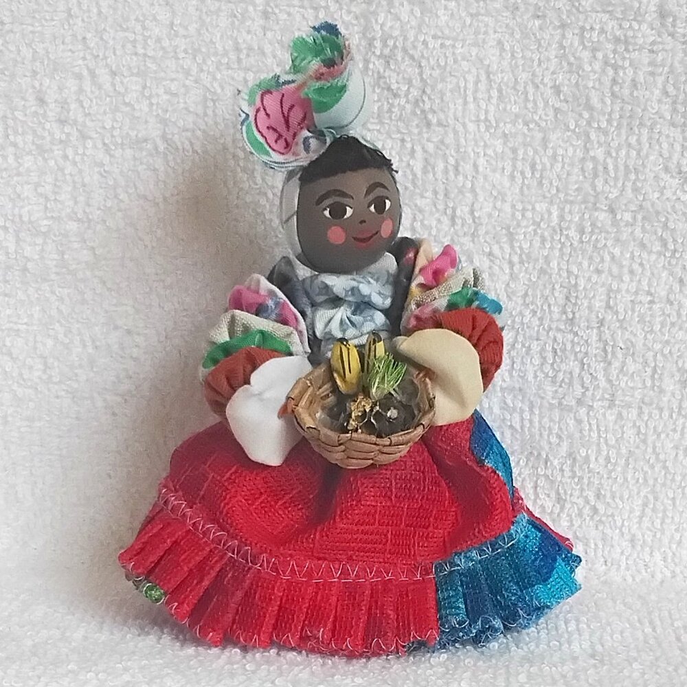 Authentic 5" Wood and Wire Poseable Caribbean Festive Dressed Woman Miniature!!